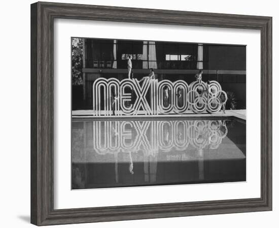 6 Foot Sign Will Stand Outside Each Arena and Stadium of 1968 Olympics, to Be Held in Mexico City-John Dominis-Framed Photographic Print