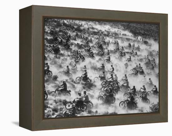650 Motorcyclists Race Through the Mojave Desert-Bill Eppridge-Framed Premier Image Canvas