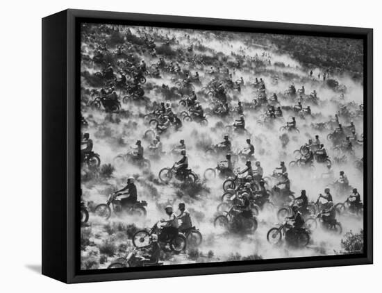 650 Motorcyclists Race Through the Mojave Desert-Bill Eppridge-Framed Premier Image Canvas