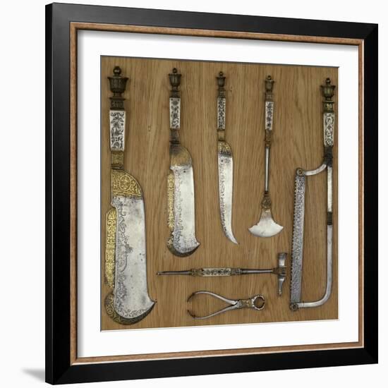 7 pièces d'une trousse de veneur (2 couperets, 1 scie, 1 marteau tire-bouchon, 1 hachette-null-Framed Giclee Print