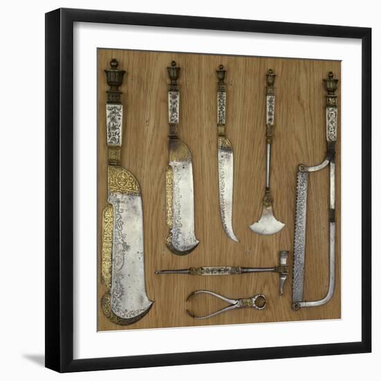 7 pièces d'une trousse de veneur (2 couperets, 1 scie, 1 marteau tire-bouchon, 1 hachette-null-Framed Giclee Print