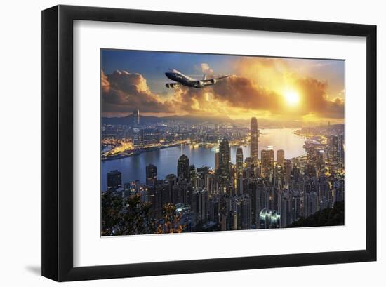 747-8F flying over Hong Kong-null-Framed Art Print