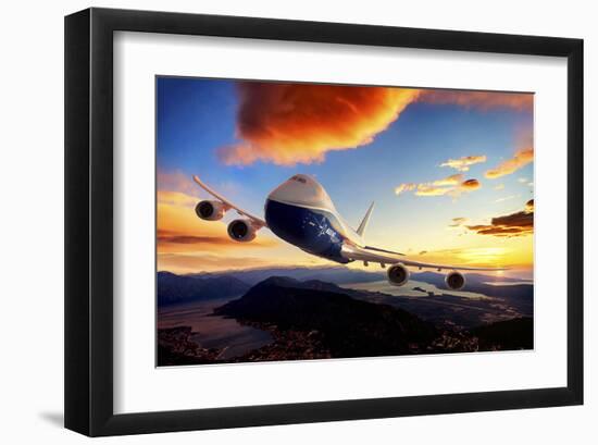 747-8F with colorful sky-null-Framed Art Print