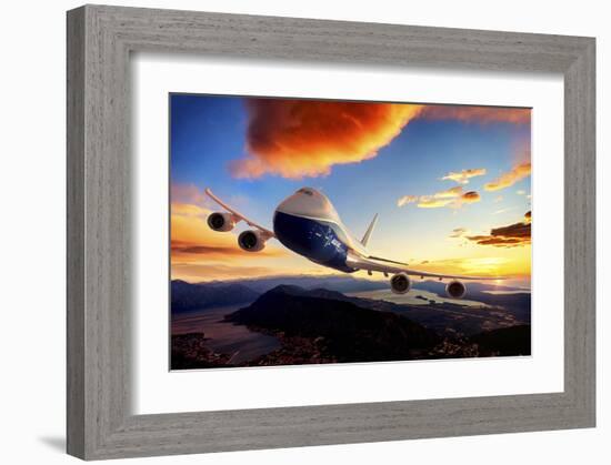 747-8F with colorful sky-null-Framed Art Print