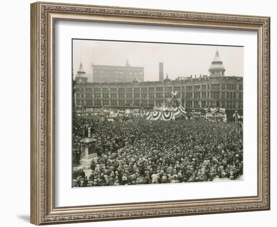 75,000 Cheer Wendell Willkie at Field Monument Circle, in Indianapolis, Indiana-null-Framed Photo