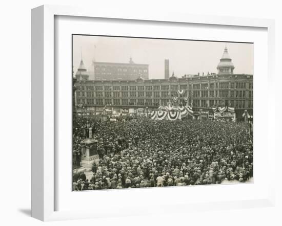 75,000 Cheer Wendell Willkie at Field Monument Circle, in Indianapolis, Indiana-null-Framed Photo