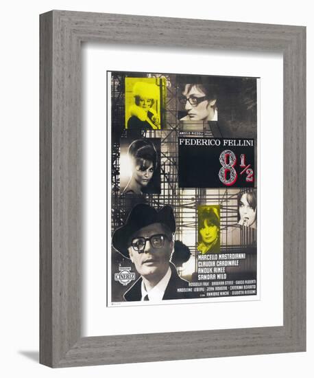 8 1/2, French poster, Marcello Mastroianni, 1963-null-Framed Premium Giclee Print