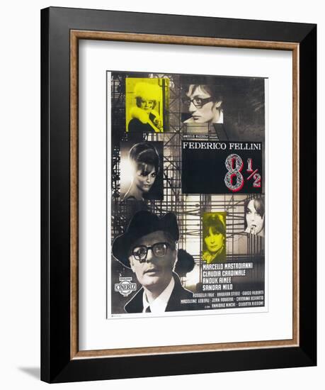 8 1/2, French poster, Marcello Mastroianni, 1963-null-Framed Premium Giclee Print