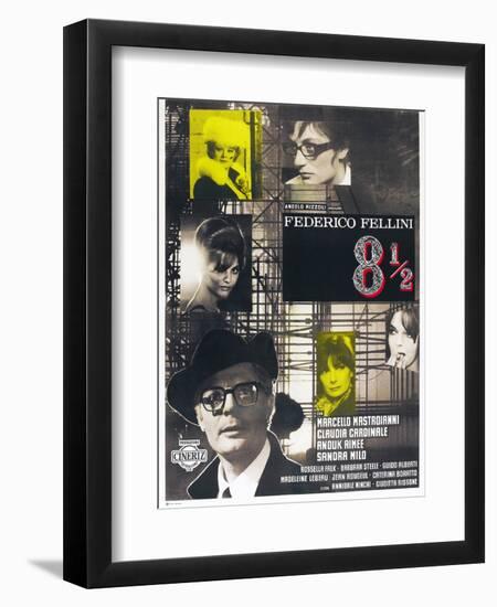 8 1/2, French poster, Marcello Mastroianni, 1963-null-Framed Premium Giclee Print