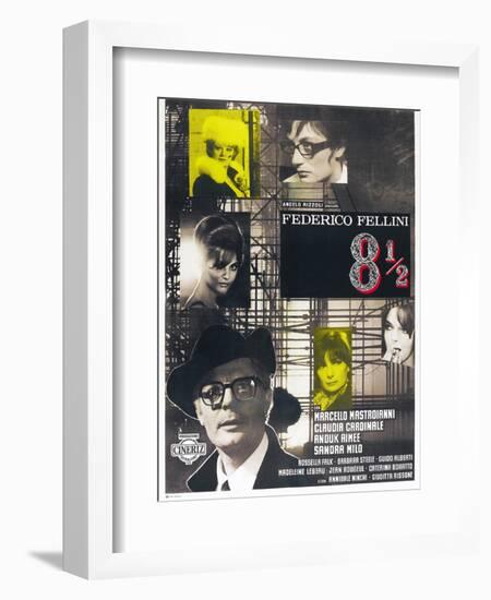 8 1/2, French poster, Marcello Mastroianni, 1963-null-Framed Premium Giclee Print