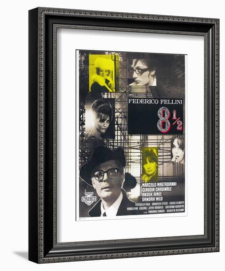 8 1/2, French poster, Marcello Mastroianni, 1963-null-Framed Premium Giclee Print