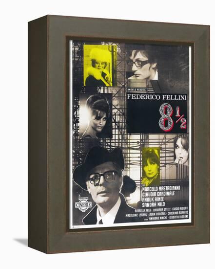 8 1/2, French poster, Marcello Mastroianni, 1963-null-Framed Stretched Canvas