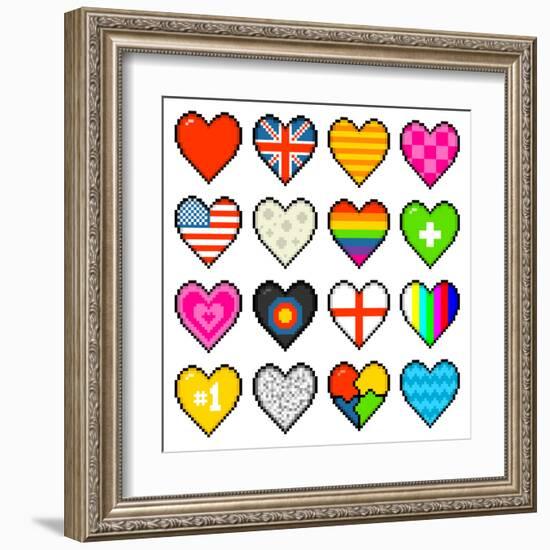 8-Bit Assorted Pixel Hearts-wongstock-Framed Art Print