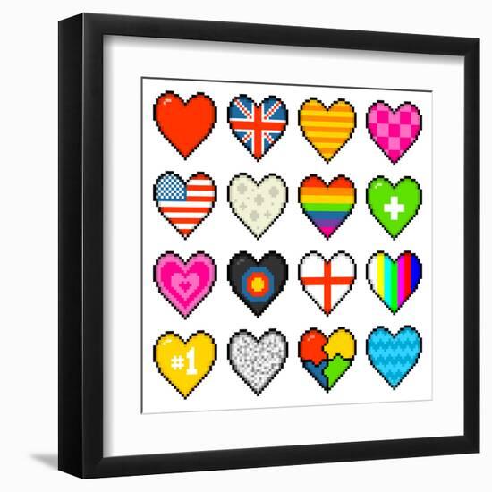 8-Bit Assorted Pixel Hearts-wongstock-Framed Art Print