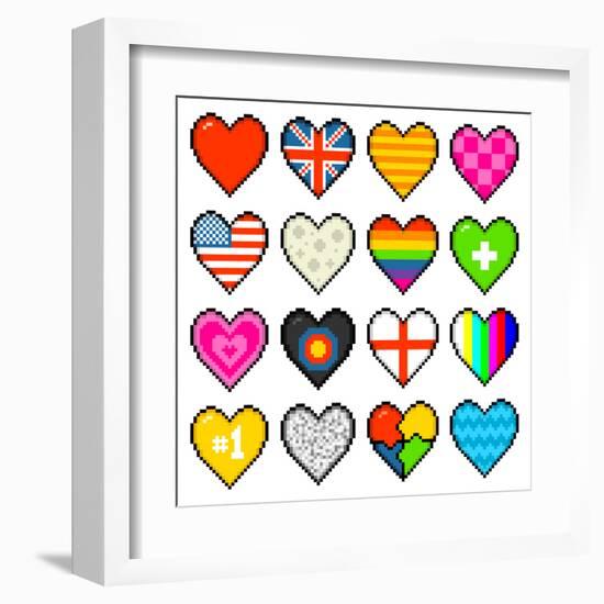 8-Bit Assorted Pixel Hearts-wongstock-Framed Art Print