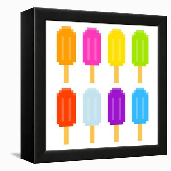 8-Bit Pixel-Art Ice Lollies of Different Colors and Fruity Flavors-wongstock-Framed Stretched Canvas