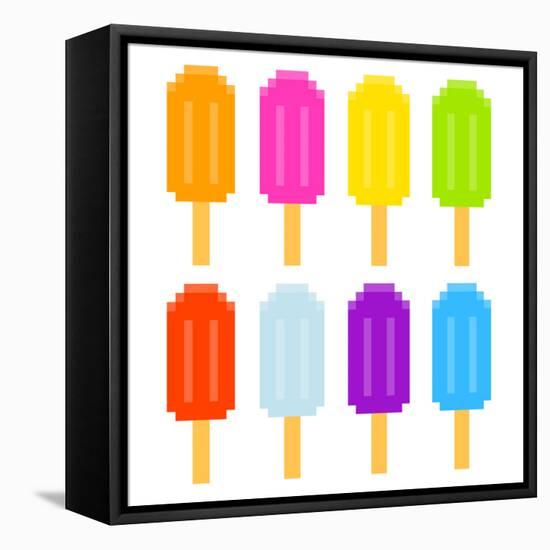 8-Bit Pixel-Art Ice Lollies of Different Colors and Fruity Flavors-wongstock-Framed Stretched Canvas