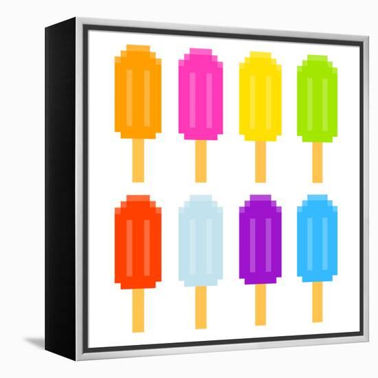 8-Bit Pixel-Art Ice Lollies of Different Colors and Fruity Flavors-wongstock-Framed Stretched Canvas