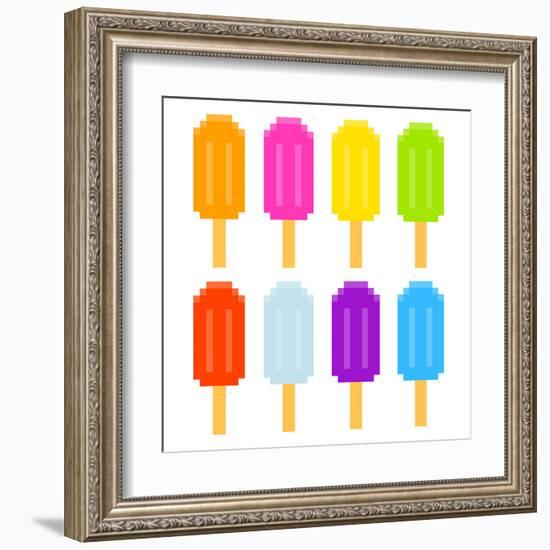 8-Bit Pixel-Art Ice Lollies of Different Colors and Fruity Flavors-wongstock-Framed Art Print