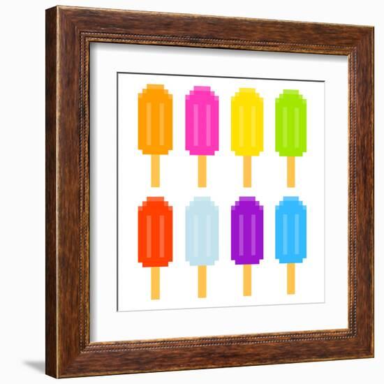 8-Bit Pixel-Art Ice Lollies of Different Colors and Fruity Flavors-wongstock-Framed Art Print