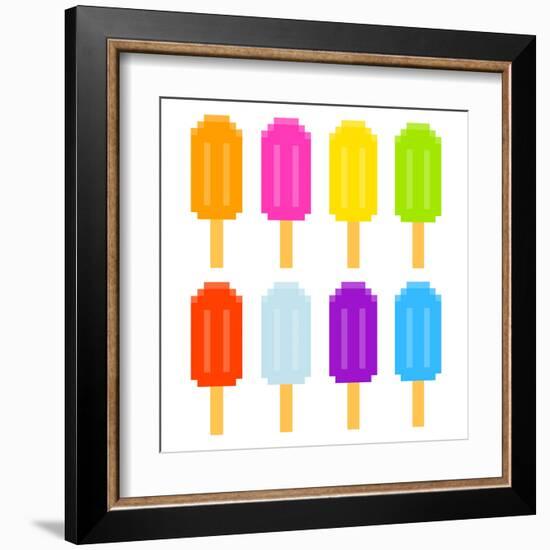 8-Bit Pixel-Art Ice Lollies of Different Colors and Fruity Flavors-wongstock-Framed Art Print