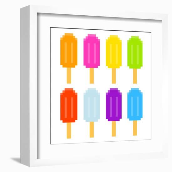 8-Bit Pixel-Art Ice Lollies of Different Colors and Fruity Flavors-wongstock-Framed Art Print