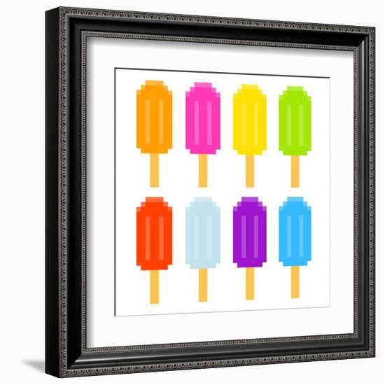 8-Bit Pixel-Art Ice Lollies of Different Colors and Fruity Flavors-wongstock-Framed Art Print