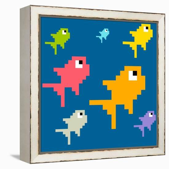 8-Bit Pixel Art Multicolored Fish, Seamless Background Tile-wongstock-Framed Stretched Canvas