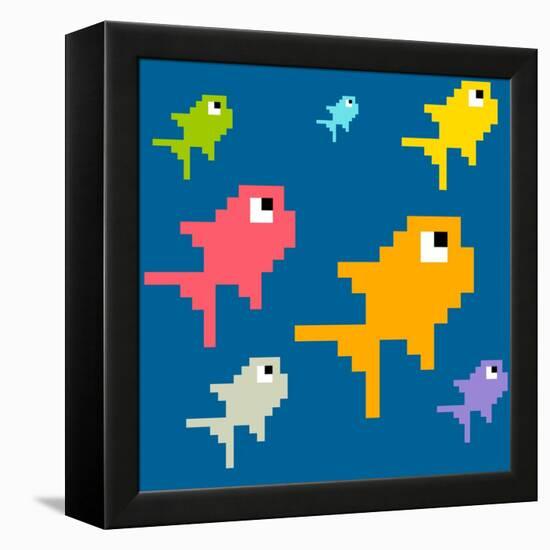 8-Bit Pixel Art Multicolored Fish, Seamless Background Tile-wongstock-Framed Stretched Canvas