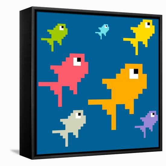 8-Bit Pixel Art Multicolored Fish, Seamless Background Tile-wongstock-Framed Stretched Canvas