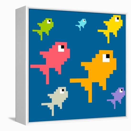 8-Bit Pixel Art Multicolored Fish, Seamless Background Tile-wongstock-Framed Stretched Canvas