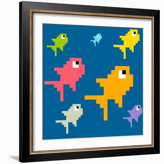 8-Bit Pixel Art Multicolored Fish, Seamless Background Tile-wongstock-Framed Art Print