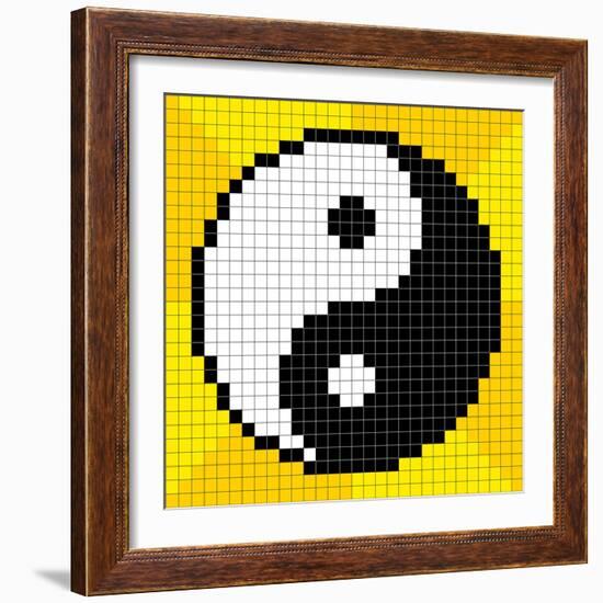 8-Bit Pixel-Art Yin Yang Symbol-wongstock-Framed Art Print