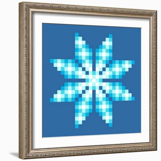 8-Bit Pixel Crystalline Snowflake-wongstock-Framed Art Print