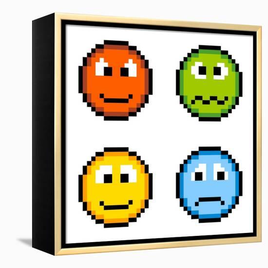 8-Bit Pixel Emotion Icons-wongstock-Framed Stretched Canvas