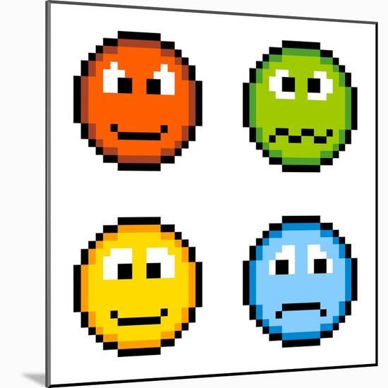 8-Bit Pixel Emotion Icons-wongstock-Mounted Art Print