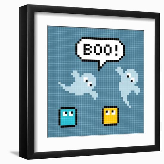 8-Bit Pixel Ghosts Say Boo-wongstock-Framed Art Print