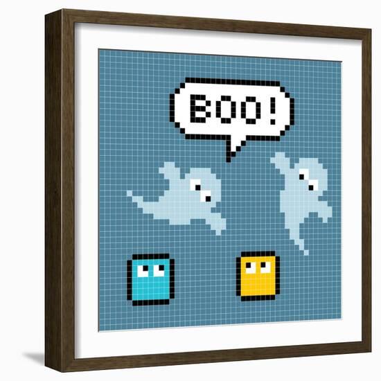 8-Bit Pixel Ghosts Say Boo-wongstock-Framed Art Print