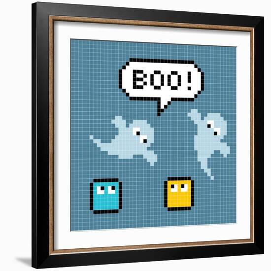 8-Bit Pixel Ghosts Say Boo-wongstock-Framed Art Print