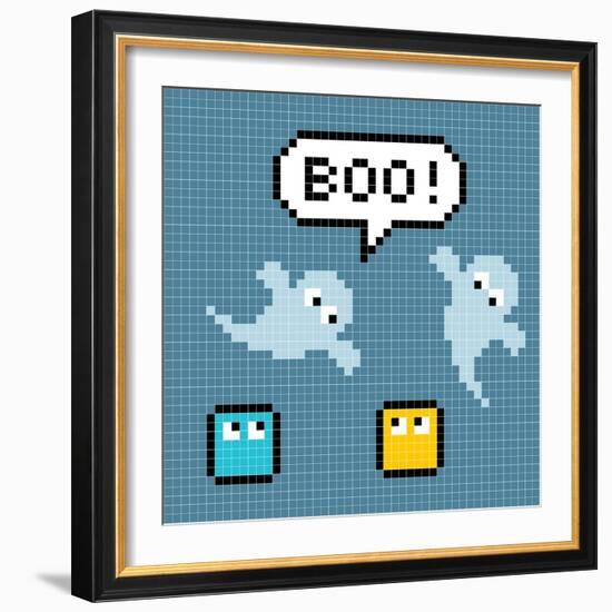 8-Bit Pixel Ghosts Say Boo-wongstock-Framed Art Print