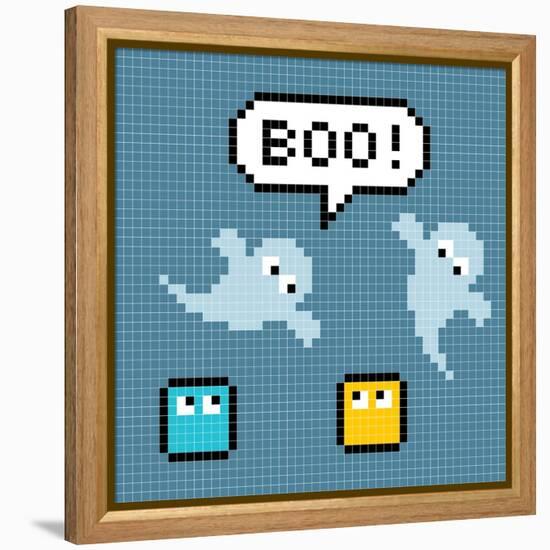 8-Bit Pixel Ghosts Say Boo-wongstock-Framed Stretched Canvas