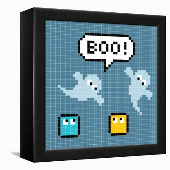 8-Bit Pixel Ghosts Say Boo-wongstock-Framed Stretched Canvas