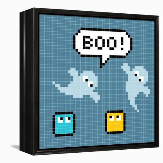 8-Bit Pixel Ghosts Say Boo-wongstock-Framed Stretched Canvas