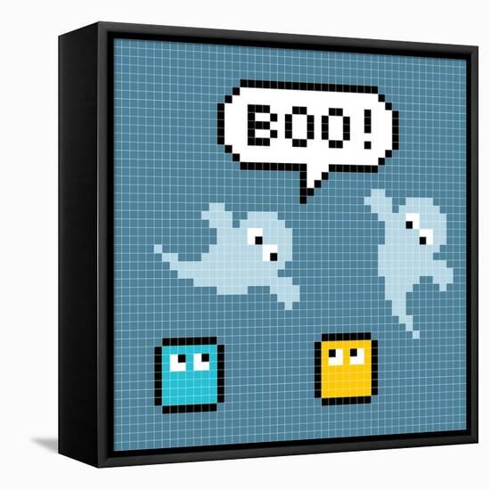 8-Bit Pixel Ghosts Say Boo-wongstock-Framed Stretched Canvas