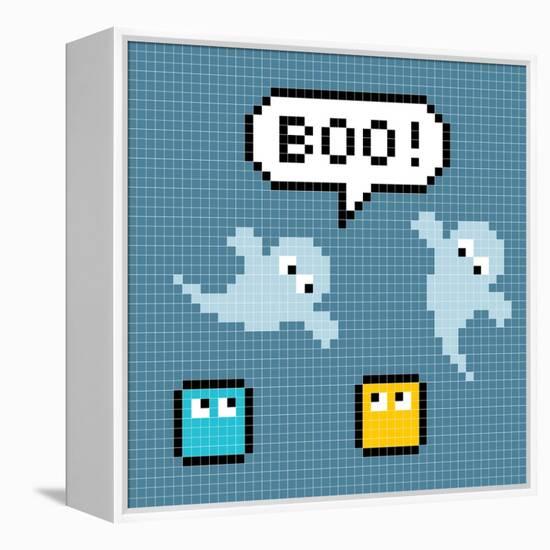 8-Bit Pixel Ghosts Say Boo-wongstock-Framed Stretched Canvas