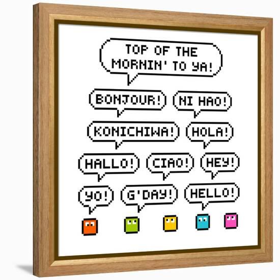 8-Bit Pixel International Hello Greetings-wongstock-Framed Stretched Canvas