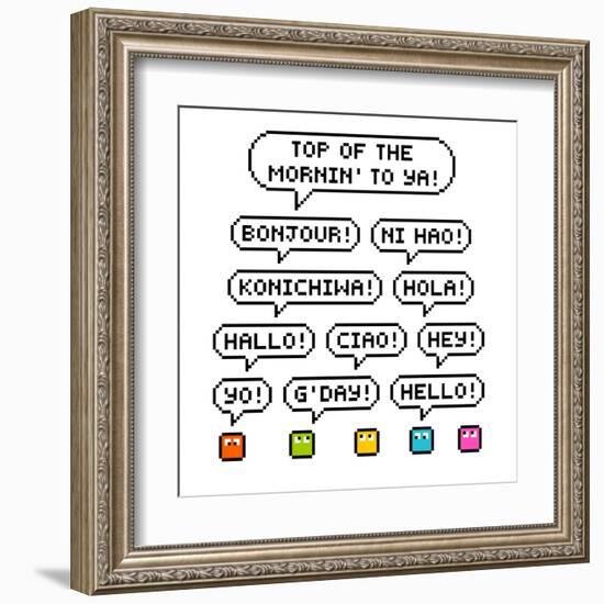 8-Bit Pixel International Hello Greetings-wongstock-Framed Art Print