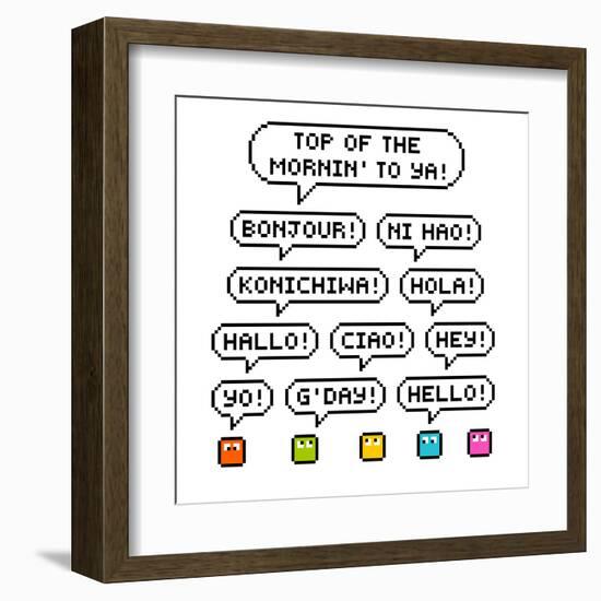 8-Bit Pixel International Hello Greetings-wongstock-Framed Art Print