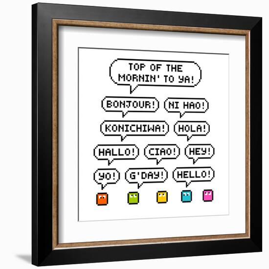 8-Bit Pixel International Hello Greetings-wongstock-Framed Art Print