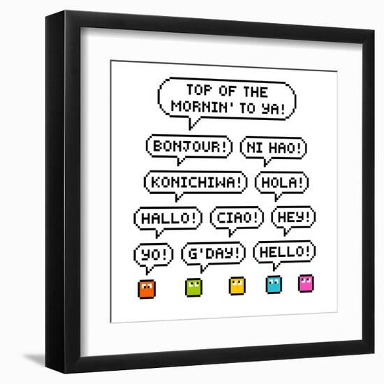 8-Bit Pixel International Hello Greetings-wongstock-Framed Art Print